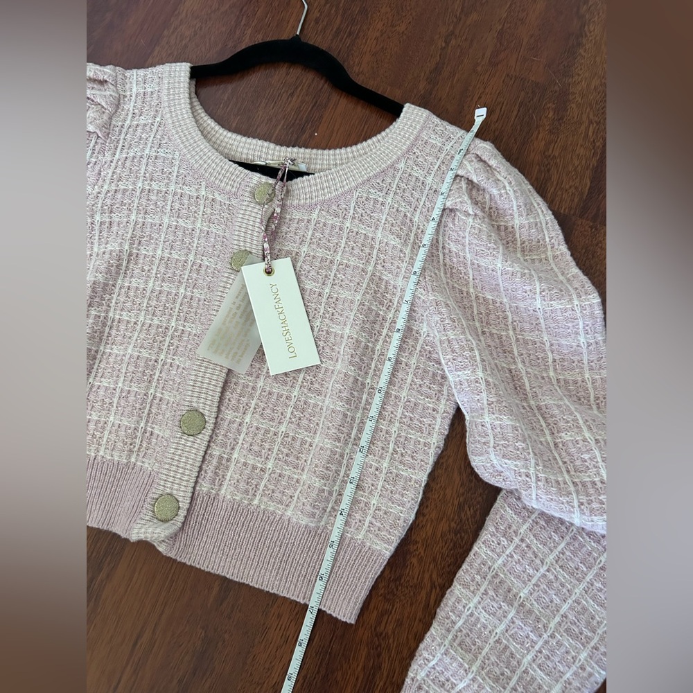 W/ Tags LoveShackFancy Daughter Checked Cropped Cardigan Sweater in Pink Winds M - Picture 11 of 17